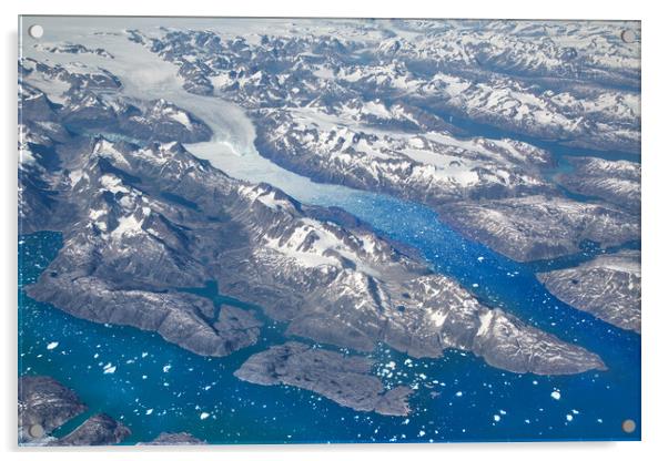 Aerial view of scenic Greenland Glaciers and icebergs Acrylic by Elijah Lovkoff