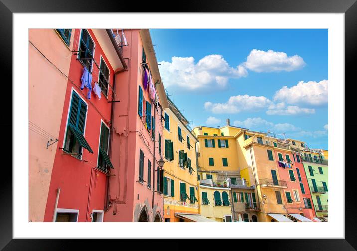 Italy, Beautiful colorful Vernazza streets in Cinque Terre Framed Mounted Print by Elijah Lovkoff