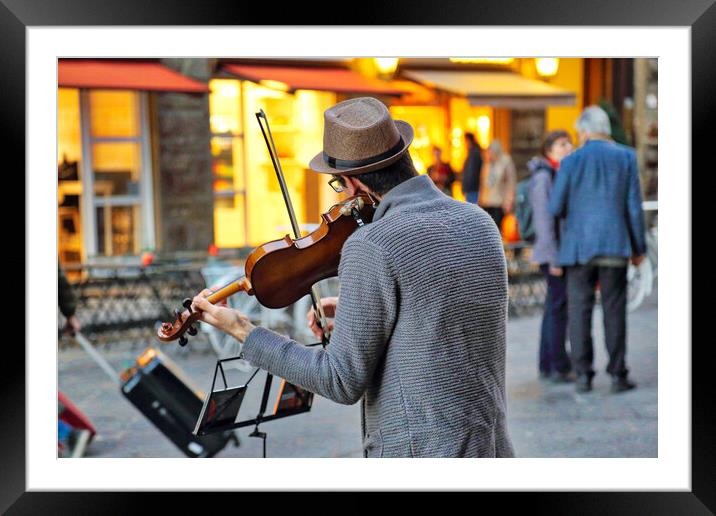 Street musicians entertaining tourists near landmark Florence attraction Framed Mounted Print by Elijah Lovkoff