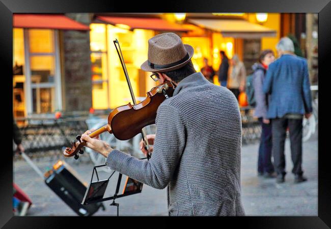 Street musicians entertaining tourists near landmark Florence attraction Framed Print by Elijah Lovkoff