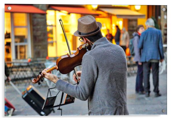 Street musicians entertaining tourists near landmark Florence attraction Acrylic by Elijah Lovkoff