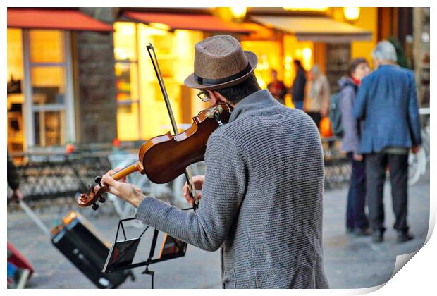 Street musicians entertaining tourists near landmark Florence attraction Print by Elijah Lovkoff