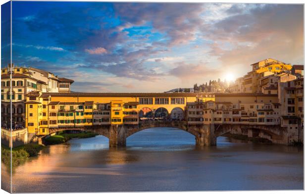 Scenic beautiful Ponte Vecchio bridge in Florence historic city center Canvas Print by Elijah Lovkoff