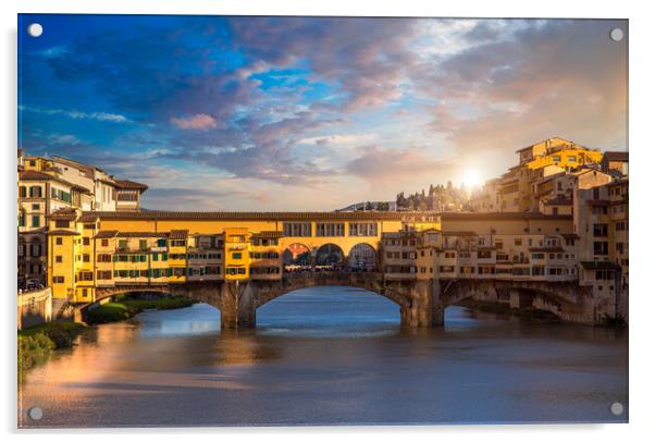 Scenic beautiful Ponte Vecchio bridge in Florence historic city center Acrylic by Elijah Lovkoff