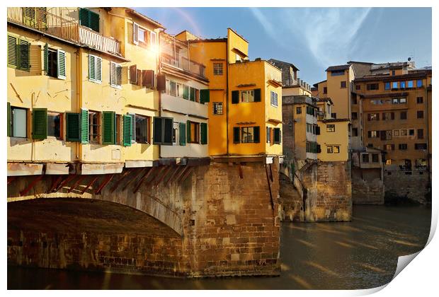 Scenic beautiful Ponte Vecchio bridge in Florence historic city center Print by Elijah Lovkoff