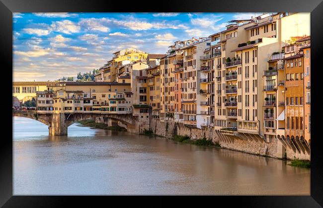 Scenic beautiful Ponte Vecchio bridge in Florence historic city center Framed Print by Elijah Lovkoff