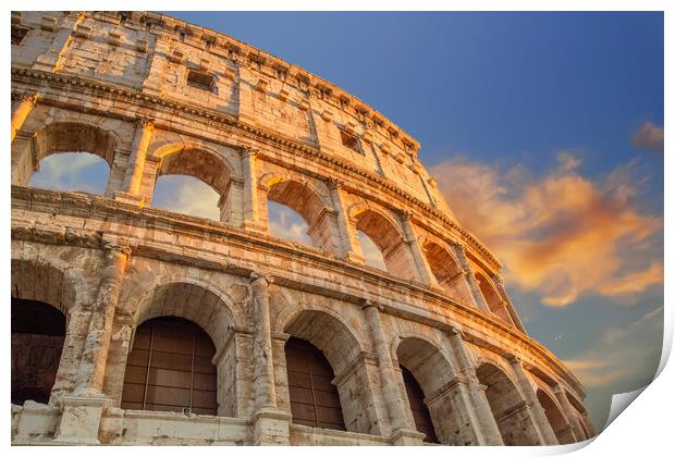 Famous Coliseum (Colosseum) of Rome at early sunset Print by Elijah Lovkoff