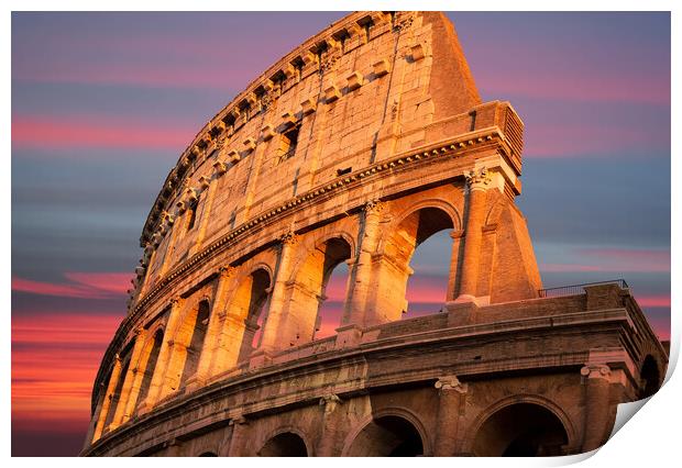 Famous Coliseum (Colosseum) of Rome at early sunset Print by Elijah Lovkoff
