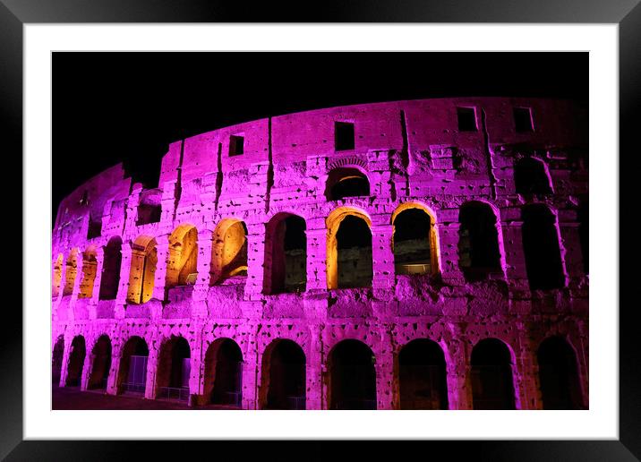 Famous coliseum of Rome at night Framed Mounted Print by Elijah Lovkoff