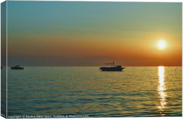 Sunset over the Adriatic Sea. Durres, Albania Canvas Print by Paulina Sator