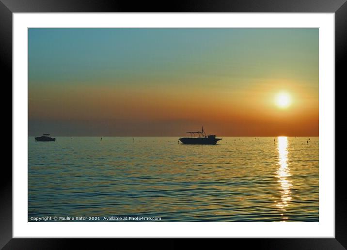 Sunset over the Adriatic Sea. Durres, Albania Framed Mounted Print by Paulina Sator
