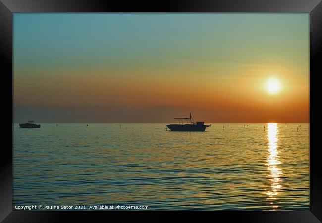 Sunset over the Adriatic Sea. Durres, Albania Framed Print by Paulina Sator