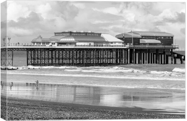 Cromer beach and pier in black and white Canvas Print by Chris Yaxley
