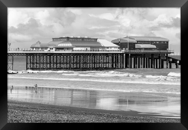 Cromer beach and pier in black and white Framed Print by Chris Yaxley