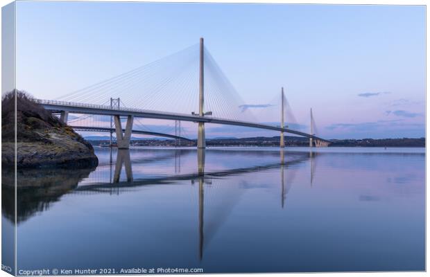 Queensferry Crossing Reflections Canvas Print by Ken Hunter