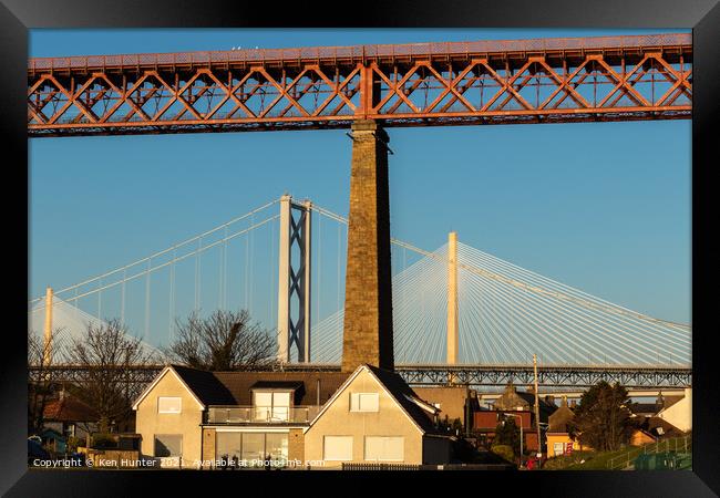 The Three Forth Bridges in Abstract Comparison Framed Print by Ken Hunter