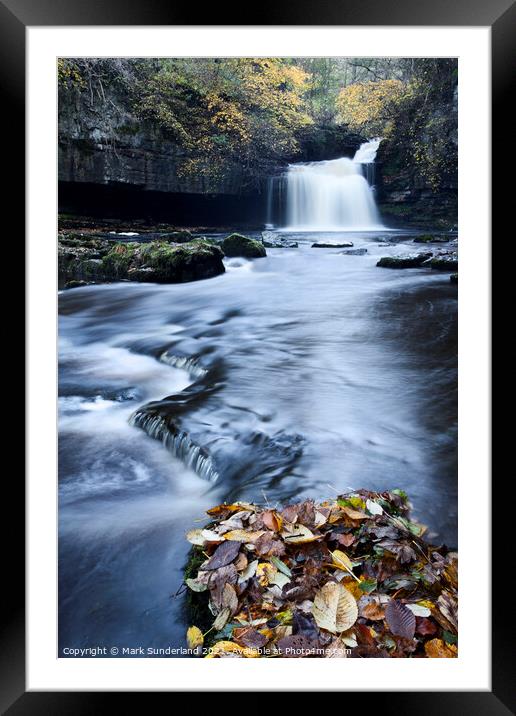 West Burton Waterfall in Autumn Framed Mounted Print by Mark Sunderland