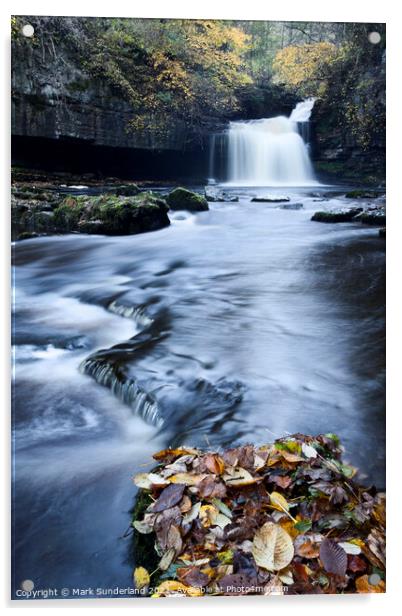 West Burton Waterfall in Autumn Acrylic by Mark Sunderland