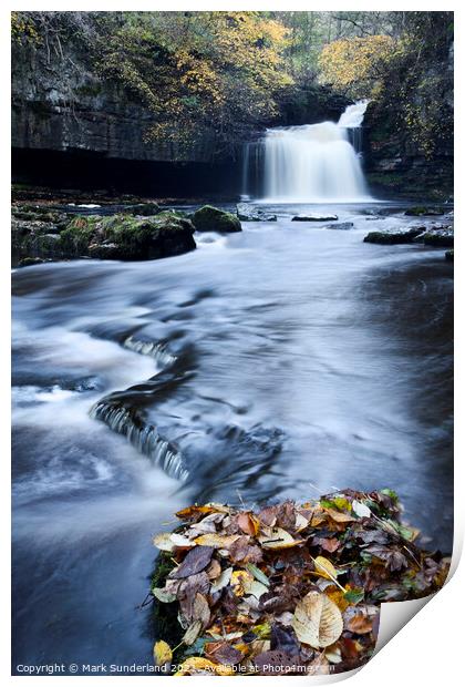West Burton Waterfall in Autumn Print by Mark Sunderland