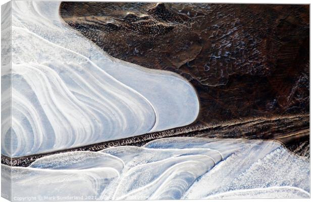 Abstract Ice Patterns in Floodwater in Nidderdale Canvas Print by Mark Sunderland