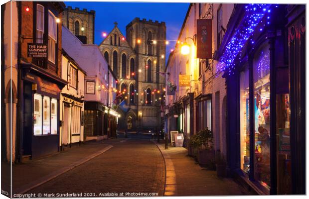 Kirkgate and Ripon Cathedral at Dusk Canvas Print by Mark Sunderland