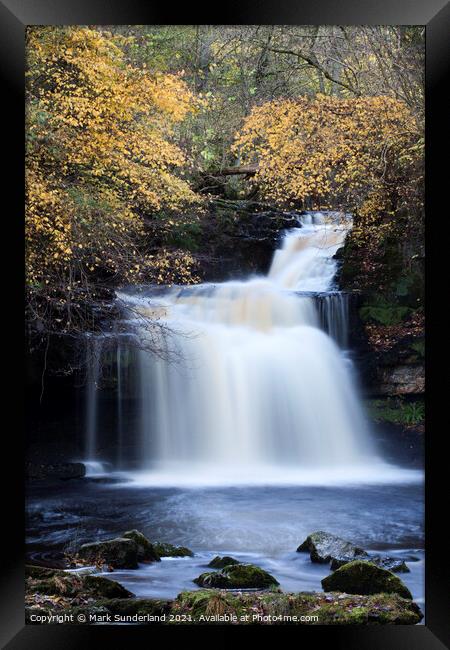 West Burton Waterfall in Autumn Wensleydale North Yorkshire Engl Framed Print by Mark Sunderland