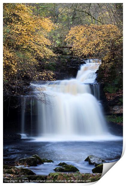 West Burton Waterfall in Autumn Wensleydale North Yorkshire Engl Print by Mark Sunderland