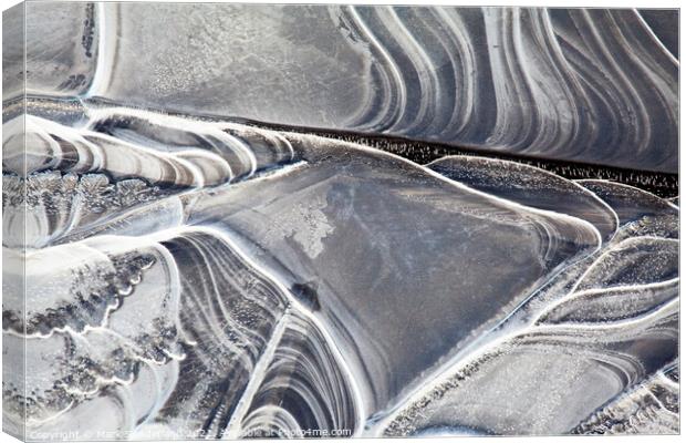 Abstract Ice Patterns in Floodwater in Nidderdale Canvas Print by Mark Sunderland