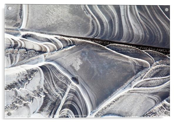 Abstract Ice Patterns in Floodwater in Nidderdale Acrylic by Mark Sunderland