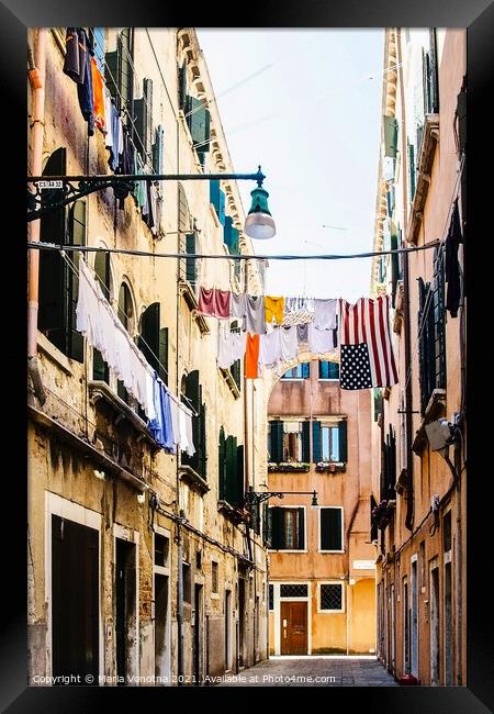 Narrow street in Venice Framed Print by Maria Vonotna