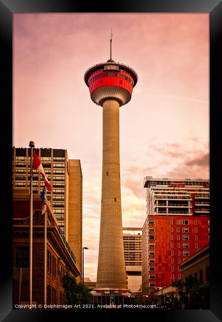 Calgary tower at sunset, Alberta, Canada Framed Print by Delphimages Art