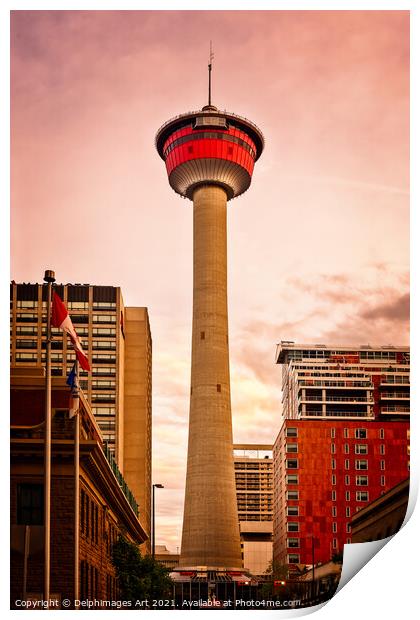 Calgary tower at sunset, Alberta, Canada Print by Delphimages Art