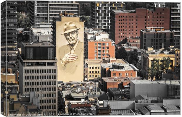 Montreal cityscape, Leonard Cohen painted mural Canvas Print by Delphimages Art