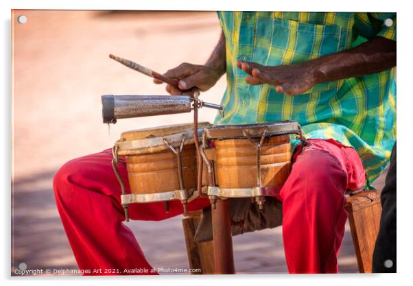 Cuba. Street musician playing drums in Trinidad Acrylic by Delphimages Art