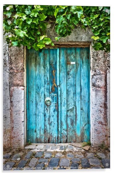 Old blue door in a village in Turkey Acrylic by Delphimages Art