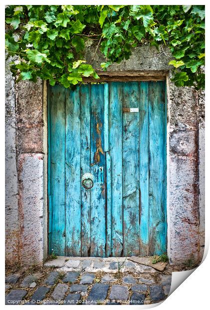 Old blue door in a village in Turkey Print by Delphimages Art