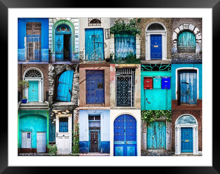 Collection of blue doors around the world Framed Mounted Print by Delphimages Art