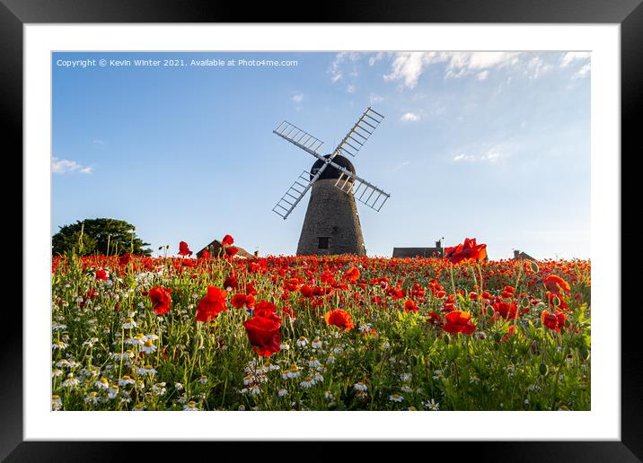 Poppies by the windmill Framed Mounted Print by Kevin Winter