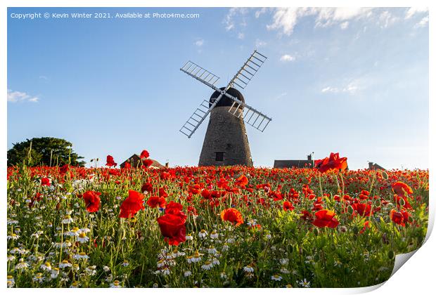 Poppies by the windmill Print by Kevin Winter