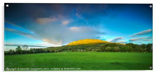 Pano sunset on Benevenagh mountain Acrylic by kenneth Dougherty