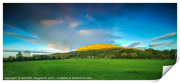 Pano sunset on Benevenagh mountain Print by kenneth Dougherty