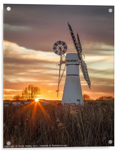 Thurne Mill Sunburst Sunset Norfolk Broads Acrylic by David Powley