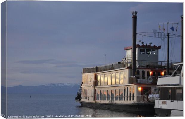 Paddle Steamer on Lake Tahoe at Sunset Canvas Print by Sam Robinson