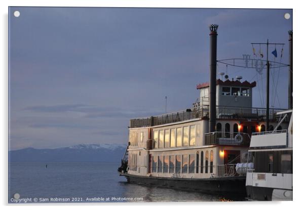 Paddle Steamer on Lake Tahoe at Sunset Acrylic by Sam Robinson