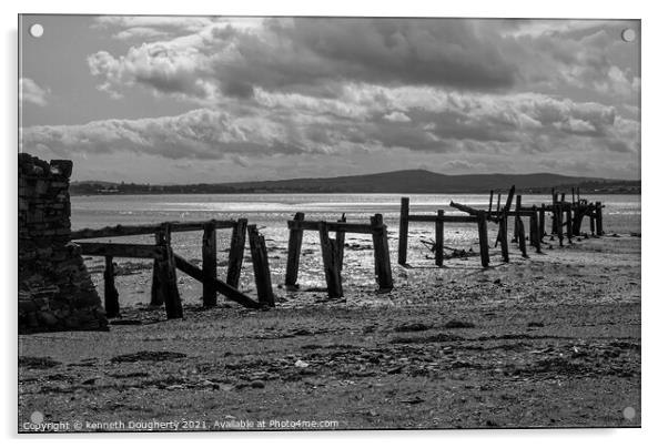 fahan pier black and white Acrylic by kenneth Dougherty