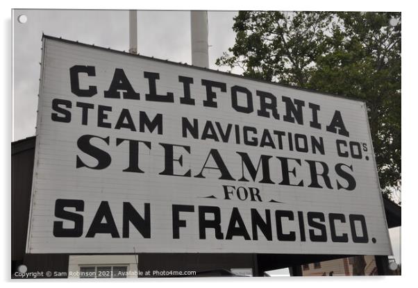 Vintage Steam Travel Sign, Sacramento Acrylic by Sam Robinson