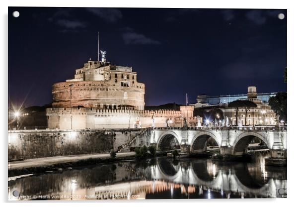 Castel Sant'Angelo at night Acrylic by Maria Vonotna