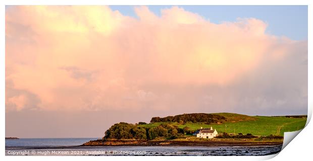 Evening sunlight over Ross bay to Ross cottage Print by Hugh McKean