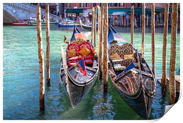 Venice, Gandolas near Landmark Rialto Bridge Print by Elijah Lovkoff