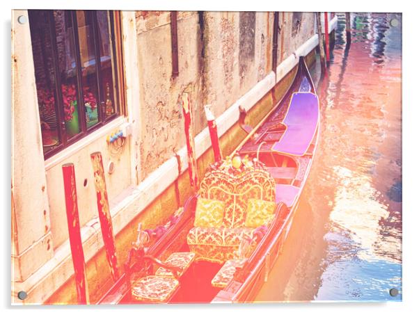 Luxury Gondola waiting for tourists near Rialto Bridge in Venice Acrylic by Elijah Lovkoff